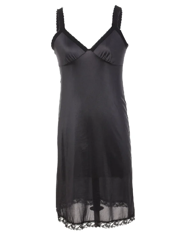 Classic Black Lace Trim Slip Dress - XS