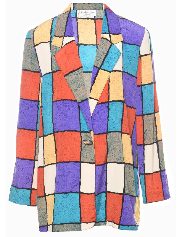 Checked 1980s Multi-Colour Blazer - L