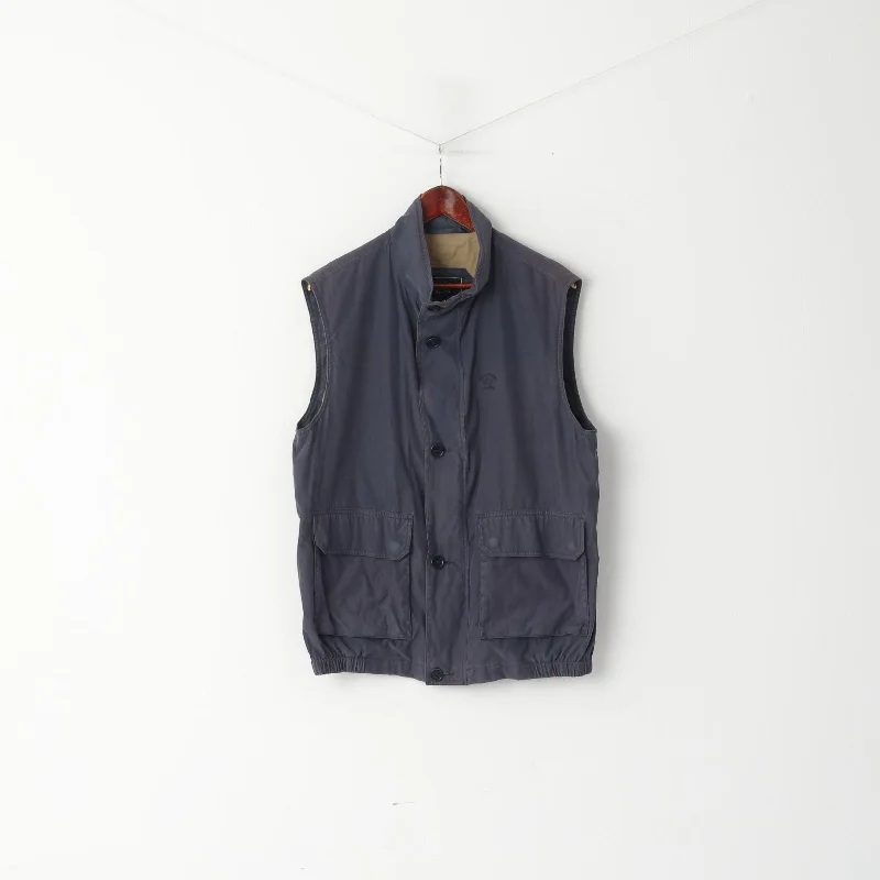 Paul & Shark Yachting Men L Waistcoat Navy Cotton Sportswear Zip Up Vest