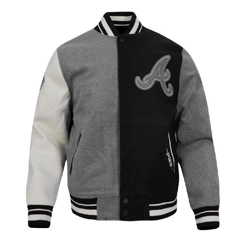 MLB ATLANTA BRAVES REVERSE FRENCH TERRY MEN'S CB WOOL VARSITY JACKET (BLACK/GRAY/EGGSHELL)