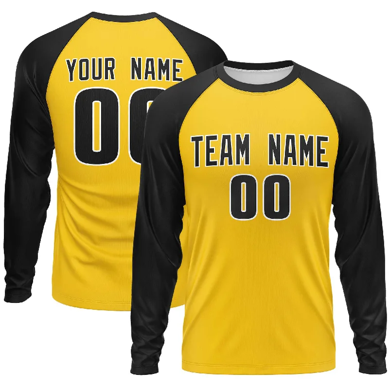 Custom Gold Black Crew Neck Raglan Long Sleeve Performance T-Shirt