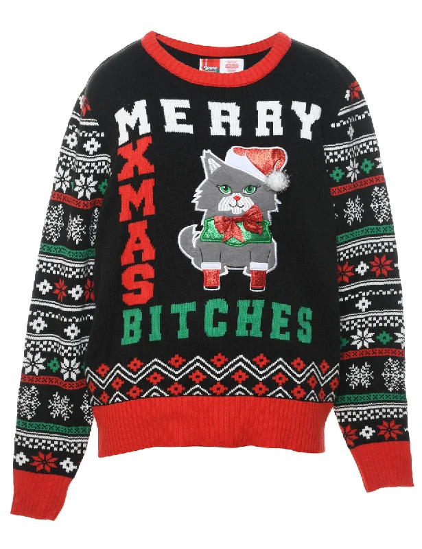 Cat Printed Christmas Jumper - XL