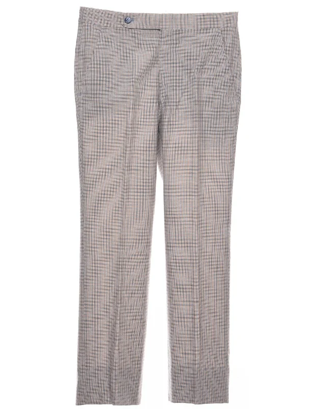 Checked Pattern Light Orange & Grey Straight-Fit Trousers - W32 L28