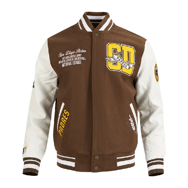 MLB SAN DIEGO PADRES TEAM PENNANTS MEN'S RIB WOOL VARSITY JACKET (BROWN/WHITE)