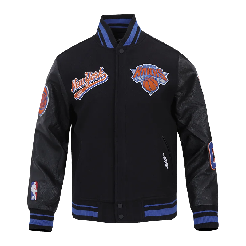 NBA NEW YORK KNICKS SCRIPT TAIL MEN'S RIB WOOL VARSITY (BLACK/ROYAL BLUE/BLACK)