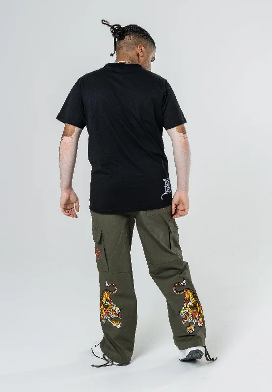 Mens Double Tiger Cargo Pants Trousers - Olive