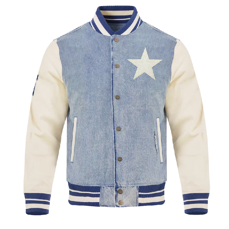 NFL DALLAS COWBOYS VARSITY BLUES MEN'S DENIM VARSITY JACKET (DENIM/LINEN)