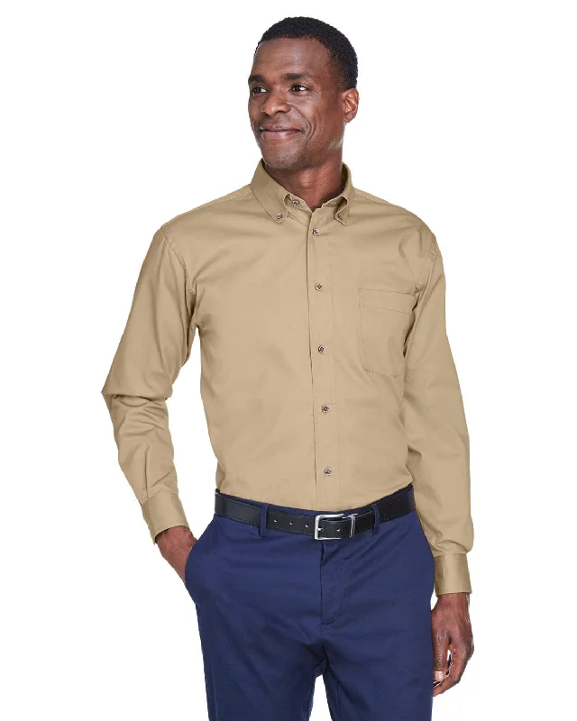 Harriton Long Sleeve Stain-Release Twill Shirt | Stone