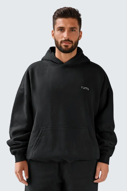 U Moon Dento Sweatshirt Oversize Fleece + Hoodie - Black