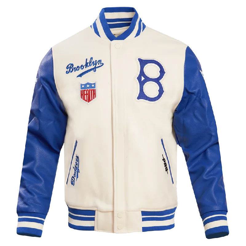 MLB BROOKLYN DODGERS RETRO CLASSIC MEN'S RIB WOOL VARSITY JACKET (EGGSHELL/ROYAL BLUE)