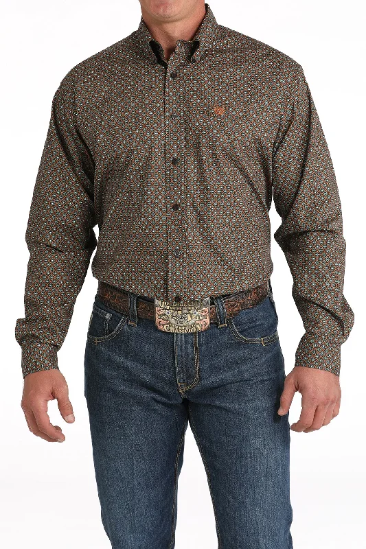 CINCH RUST & TURQUOISE GEO PRINT LONG SLEEVE SHIRT