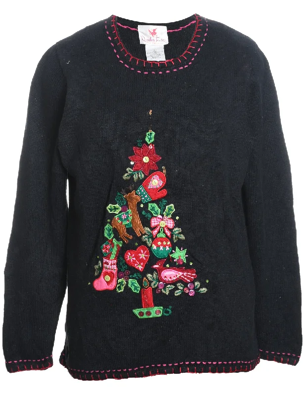 Christmas Tree Design Black Christmas Jumper - M