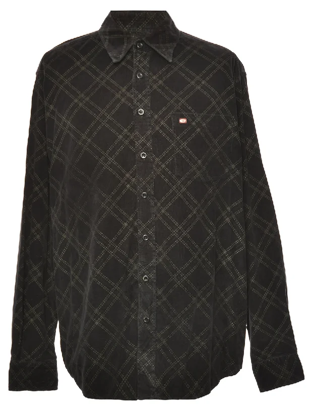 Corduroy Black Checked Shirt - L