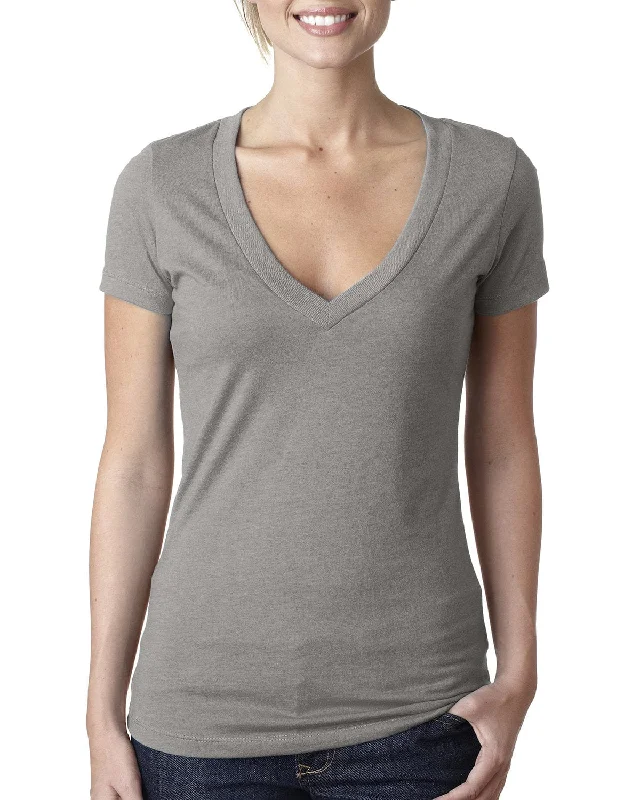 Next Level Ladies CVC Deep V-Neck Tee | Stone Gray