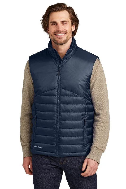 Eddie Bauer Mens Water Resistant Quilted Full Zip Vest - River Navy Blue