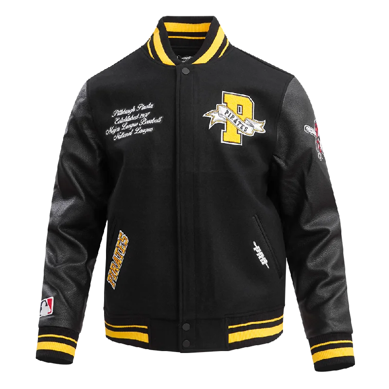 MLB PITTSBURGH PIRATES TEAM PENNANTS MEN'S RIB WOOL VARSITY JACKET (BLACK/YELLOW)