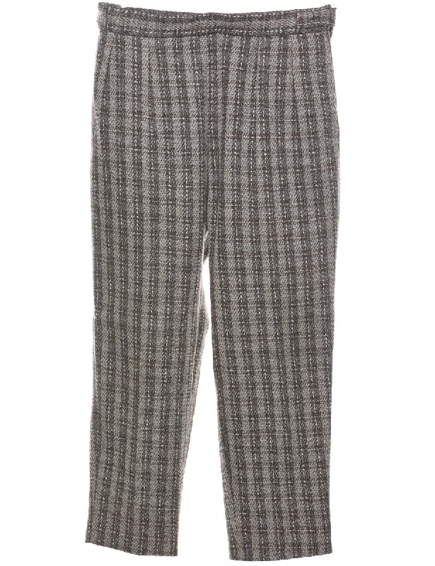 Checked Grey & White 1990s Vintage Trousers - W30 L25