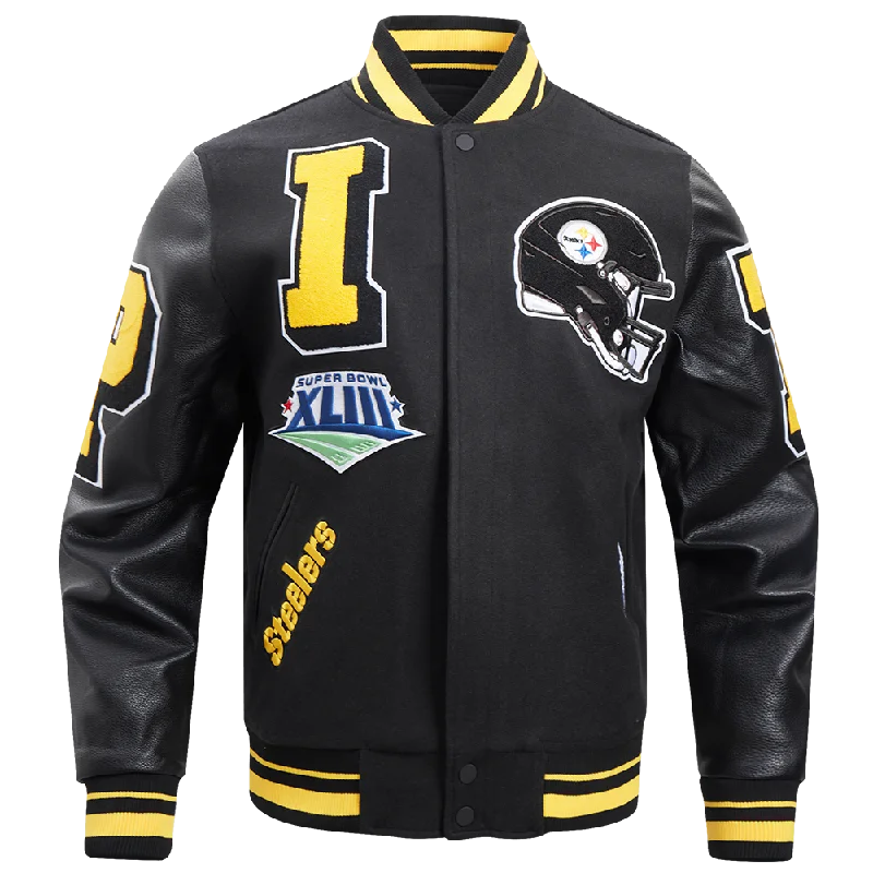 NFL PITTSBURGH STEELERS MASHUP MEN'S RIB WOOL VARSITY JACKET (BLACK/YELLOW)