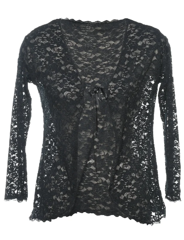 Classic Black Lace Y2K Evening Jacket - M