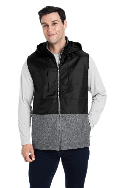 Team 365 Mens Zone HydroSport Hybrid Water Resistant Full Zip Hooded Vest - Heather Dark Grey/Black