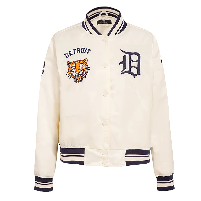 MLB DETROIT TIGERS RETRO CLASSIC WOMEN'S RIB SATIN JACKET (EGGSHELL/MIDNIGHT NAVY)