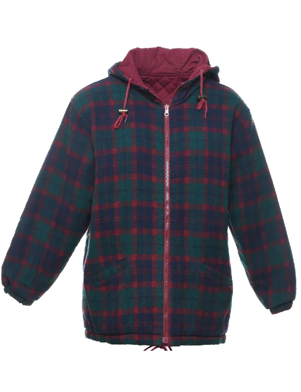 Checked Hooded Wool Jacket - L