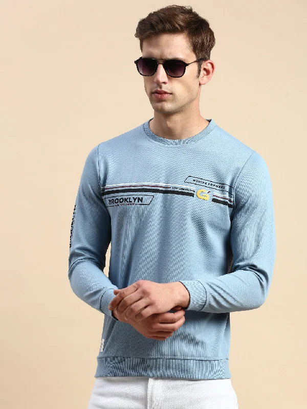 Men Blue Printed Casual Sweatshirt