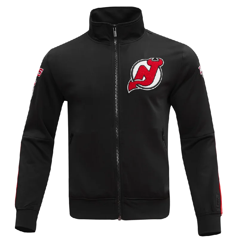 NHL NEW JERSEY DEVILS CLASSIC CHENILLE MEN'S TRACK JACKET (BLACK/RED)