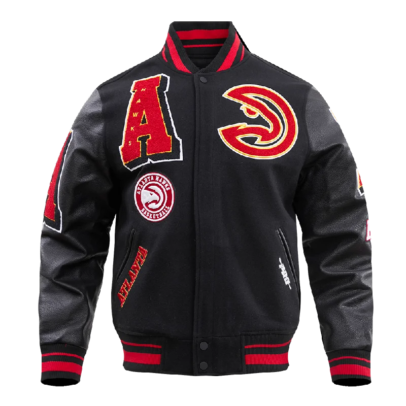 NBA ATLANTA HAWKS MASHUP MEN'S RIB WOOL VARSITY JACKET (BLACK/RED/BLACK)