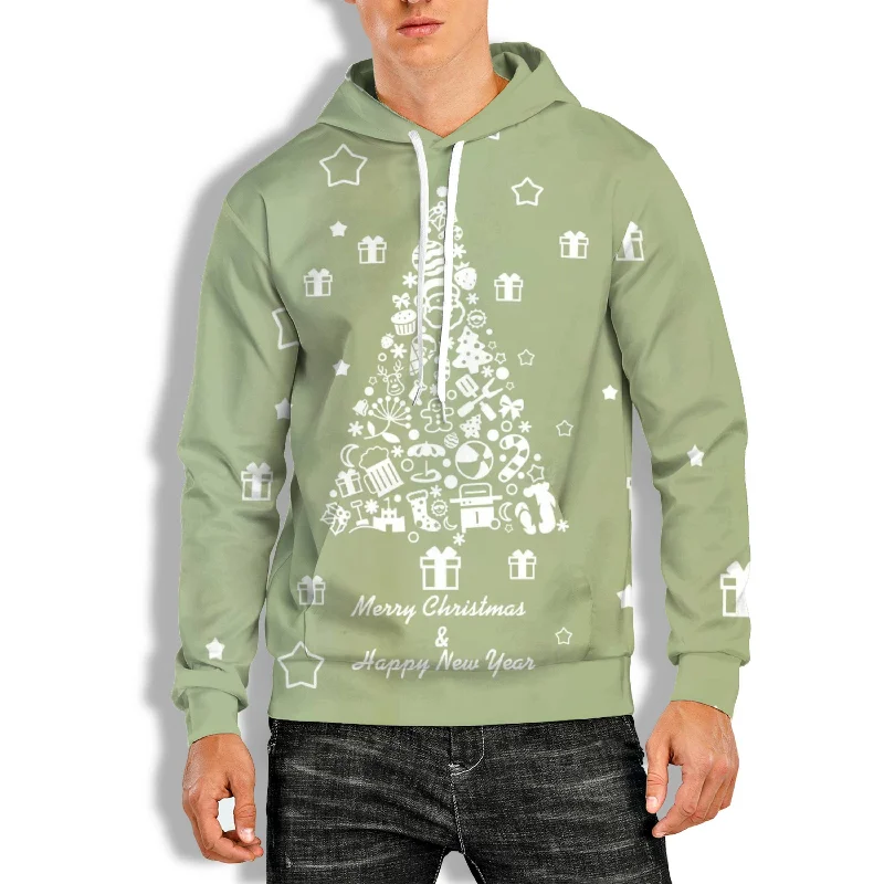 3D PRINT OVEHEAD HOODIE WITH CHRISTMAS PRINT