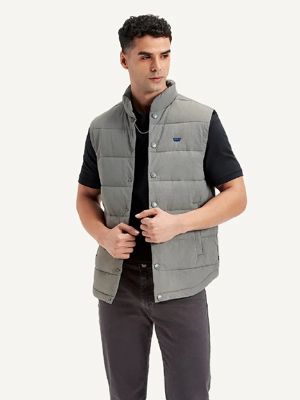 Men's Quilted Grey High Neck Puffer Jacket