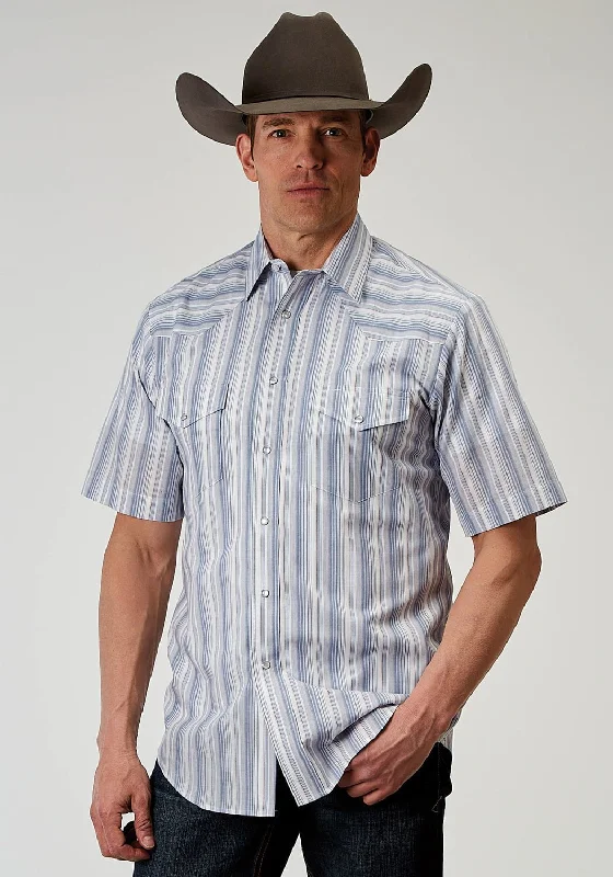 Roper Mens 1966 Blue Stripe Blue Cotton Blend S/S Shirt