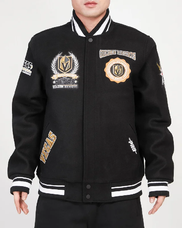 NHL VEGAS GOLDEN KNIGHTS CREST EMBLEM MEN'S WOOL VARSITY JACKET (BLACK)