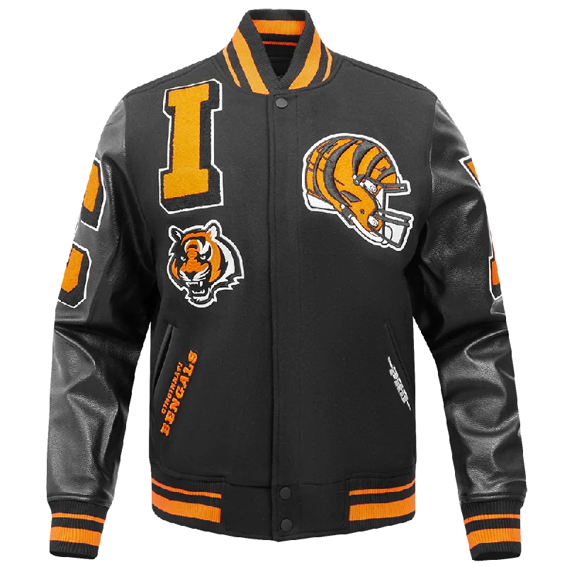 NFL CINCINNATI BENGALS MASHUP MEN'S RIB WOOL VARSITY JACKET (BLACK/ORANGE)