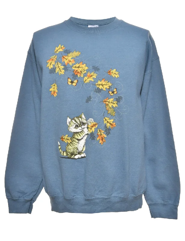 Cat Print Sweatshirt - L