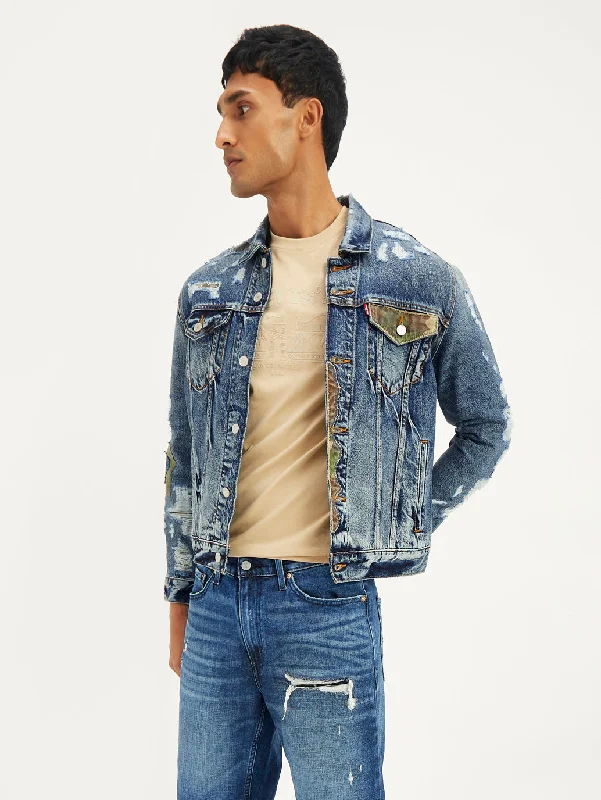 Men's Solid Indigo Spread Collar Denim Jacket