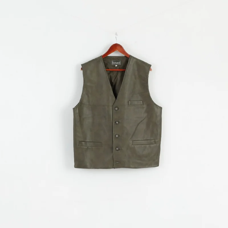 Burcardi Classic Mens L Vest Green Leather Imitation Lightweight Bodywarmer