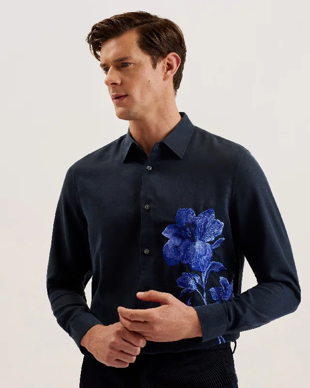 Nessmen Ls Relaxed Fit Embroidered Shirt Navy