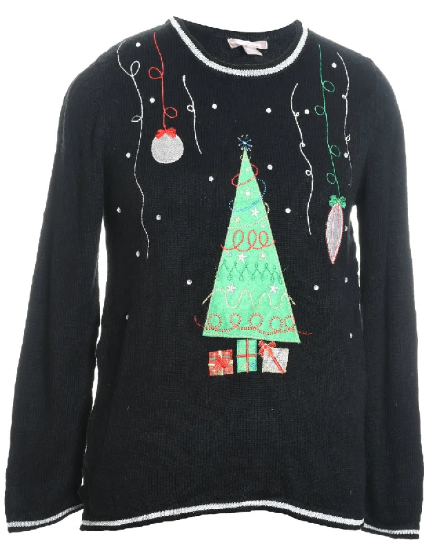 Christmas Tree Design Black Appliqued Jumper - S