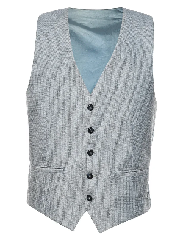 Checked Light Grey & White Waistcoat - M