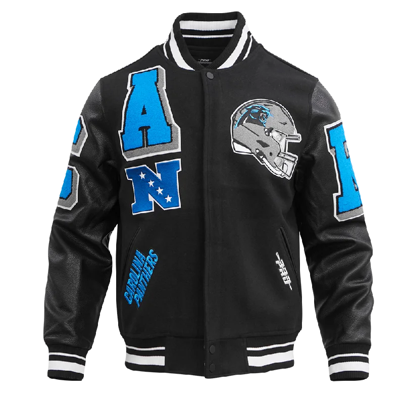 NFL CAROLINA PANTHERS MASHUP MEN'S RIB WOOL VARSITY JACKET (BLACK)