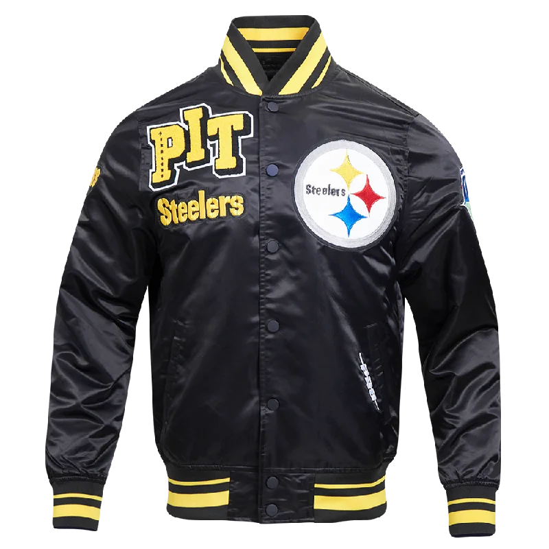 NFL PITTSBURGH STEELERS MASHUP MEN'S RIB SATIN JACKET (BLACK/YELLOW)