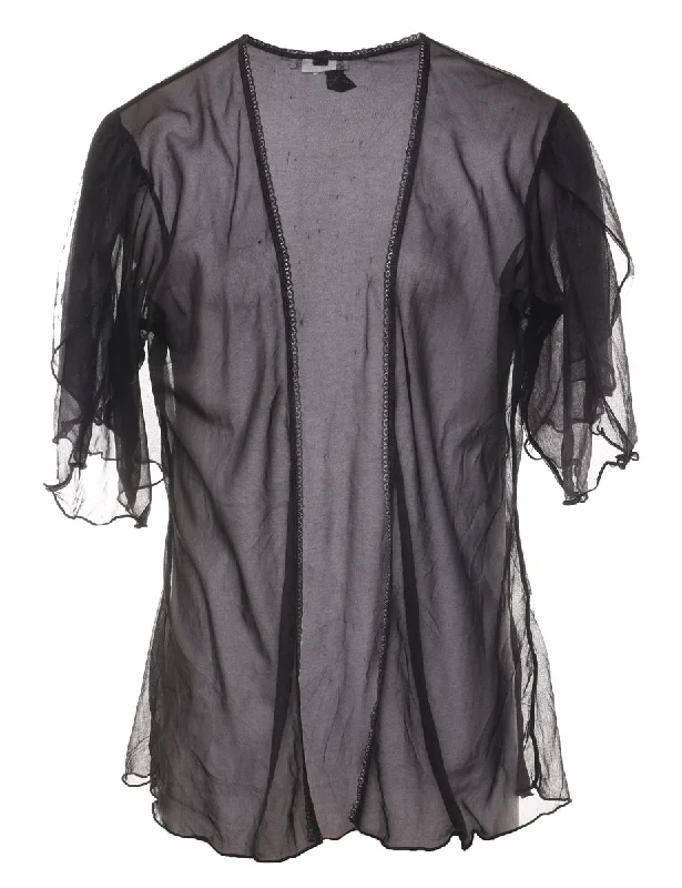 Classic Black Lace Trim Sheer Dressing Gown - M