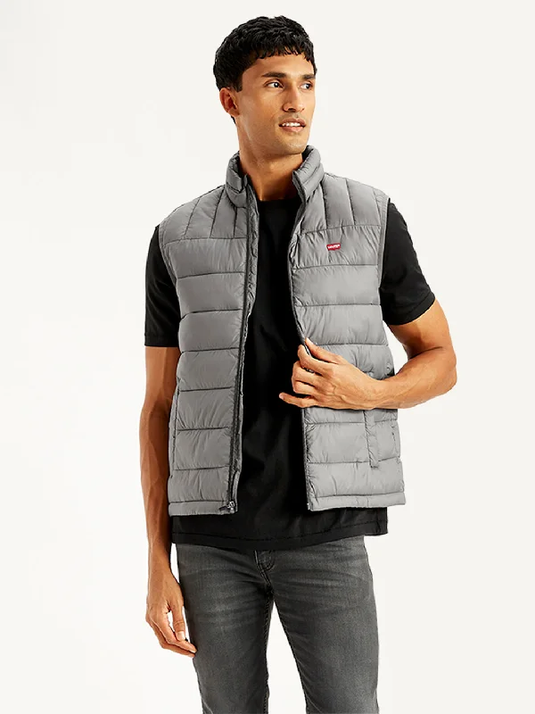 Men's Quilted Grey High Neck Puffer Jacket