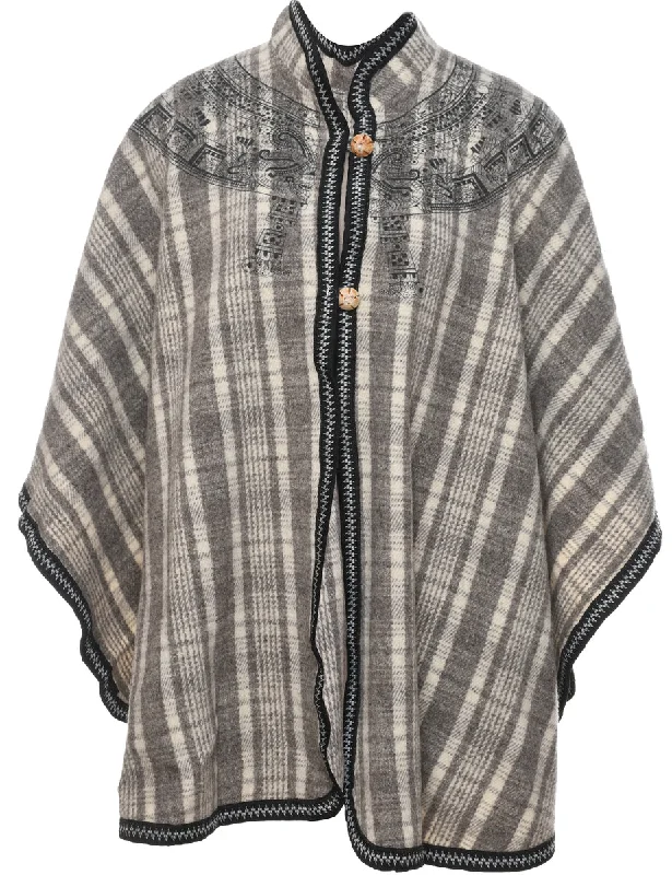 Checked Grey & Off White Cape - M