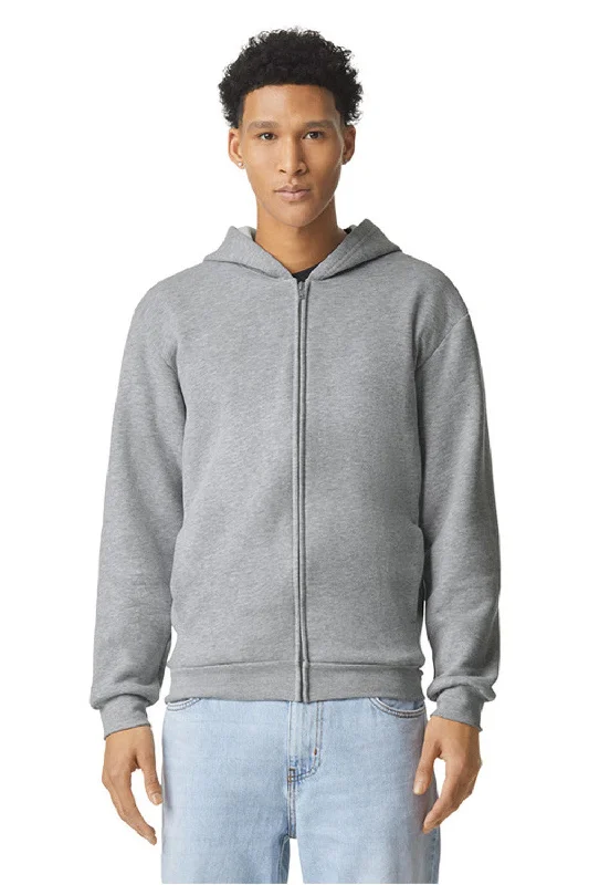 American Apparel Mens ReFlex Fleece Full Zip Hooded Sweatshirt Hoodie w/ Pockets - Heather Grey