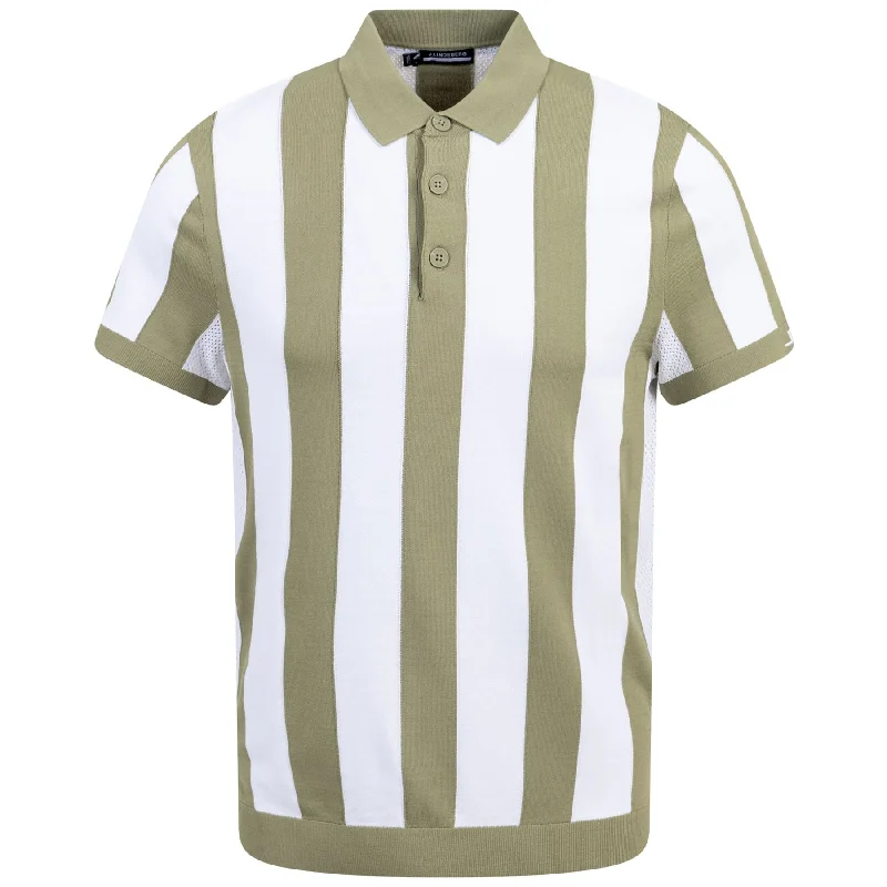 Maseo Nylon Knitted Stripe Polo Oil Green - SS24