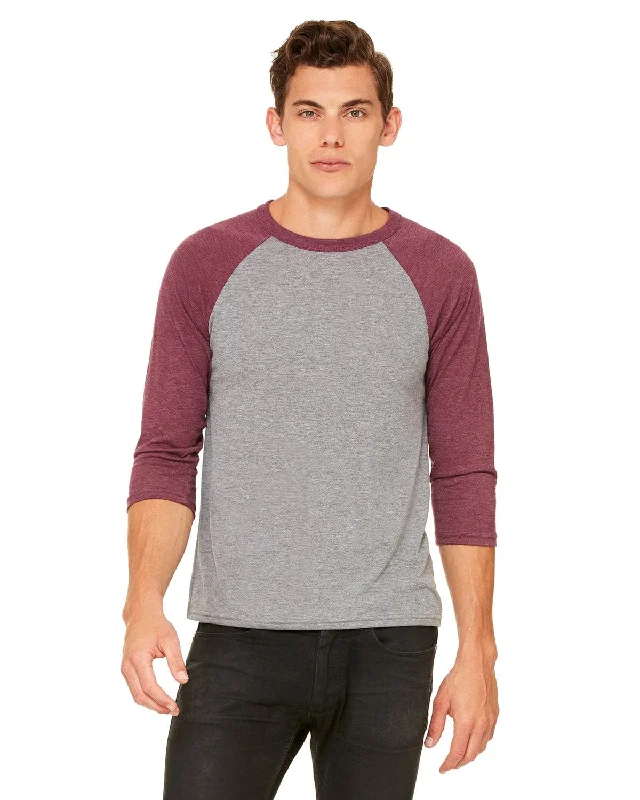 Bella+Canvas Unisex Triblend 3/4-Sleeve Baseball T-Shirt | Gry/ Maroon Trb