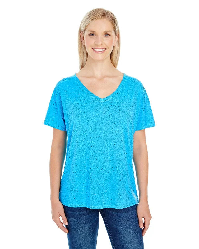 Threadfast Apparel Ladies Triblend Fleck Flowy V-Neck Tee | Turquoise Fleck