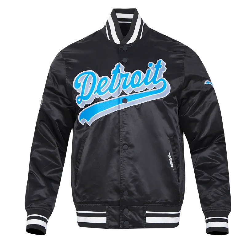 NFL DETROIT LIONS SCRIPT TAIL MEN'S SATIN JACKET (BLACK)